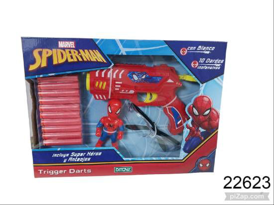 Imagen de PISTOLA LAZA DARDOS C/MUÑECO Y ANTEOJOS SPIDERMAN 6.26